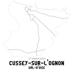 CUSSEY-SUR-L'OGNON Val-d'Oise. Minimalistic street map with black and white lines.