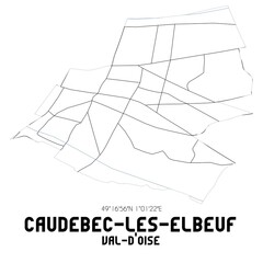 CAUDEBEC-LES-ELBEUF Val-d'Oise. Minimalistic street map with black and white lines.
