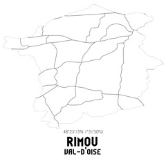 RIMOU Val-d'Oise. Minimalistic street map with black and white lines.