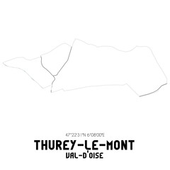 THUREY-LE-MONT Val-d'Oise. Minimalistic street map with black and white lines.