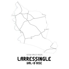 LARRESSINGLE Val-d'Oise. Minimalistic street map with black and white lines.