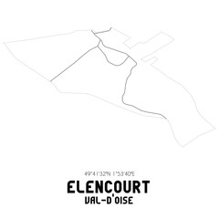 ELENCOURT Val-d'Oise. Minimalistic street map with black and white lines.