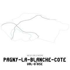 PAGNY-LA-BLANCHE-COTE Val-d'Oise. Minimalistic street map with black and white lines.