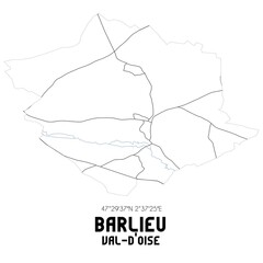 BARLIEU Val-d'Oise. Minimalistic street map with black and white lines.