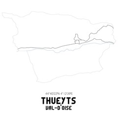 THUEYTS Val-d'Oise. Minimalistic street map with black and white lines.