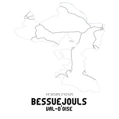 BESSUEJOULS Val-d'Oise. Minimalistic street map with black and white lines.