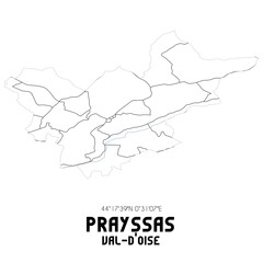 PRAYSSAS Val-d'Oise. Minimalistic street map with black and white lines.
