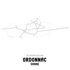 ORDONNAC Somme. Minimalistic street map with black and white lines.