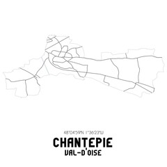 CHANTEPIE Val-d'Oise. Minimalistic street map with black and white lines.