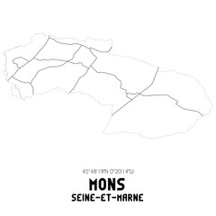 MONS Seine-et-Marne. Minimalistic street map with black and white lines.