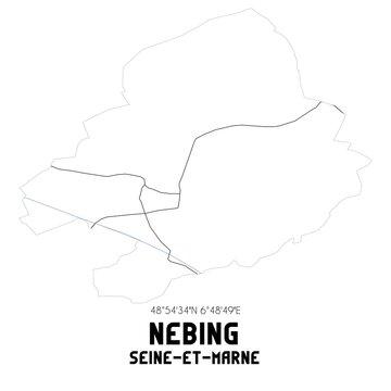 NEBING Seine-et-Marne. Minimalistic street map with black and white lines.