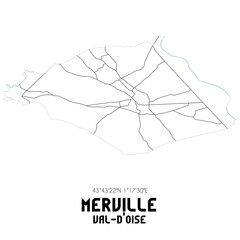 MERVILLE Val-d'Oise. Minimalistic street map with black and white lines.