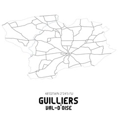 GUILLIERS Val-d'Oise. Minimalistic street map with black and white lines.