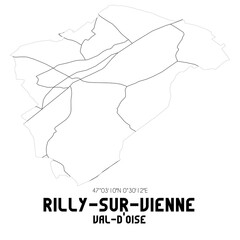 RILLY-SUR-VIENNE Val-d'Oise. Minimalistic street map with black and white lines.