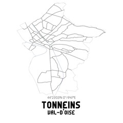 TONNEINS Val-d'Oise. Minimalistic street map with black and white lines.