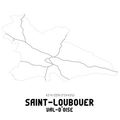 SAINT-LOUBOUER Val-d'Oise. Minimalistic street map with black and white lines.