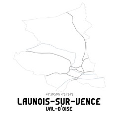 LAUNOIS-SUR-VENCE Val-d'Oise. Minimalistic street map with black and white lines.