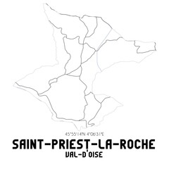 SAINT-PRIEST-LA-ROCHE Val-d'Oise. Minimalistic street map with black and white lines.