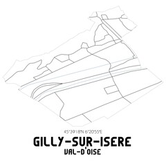 GILLY-SUR-ISERE Val-d'Oise. Minimalistic street map with black and white lines.