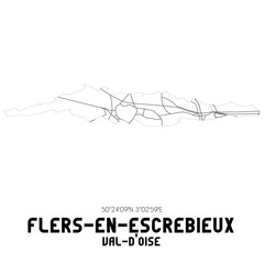 FLERS-EN-ESCREBIEUX Val-d'Oise. Minimalistic street map with black and white lines.