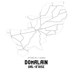 DOMALAIN Val-d'Oise. Minimalistic street map with black and white lines.