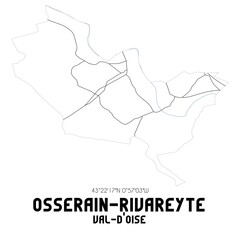 OSSERAIN-RIVAREYTE Val-d'Oise. Minimalistic street map with black and white lines.