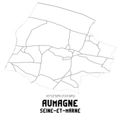 AUMAGNE Seine-et-Marne. Minimalistic street map with black and white lines.