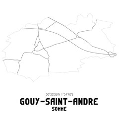 GOUY-SAINT-ANDRE Somme. Minimalistic street map with black and white lines.