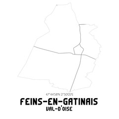 FEINS-EN-GATINAIS Val-d'Oise. Minimalistic street map with black and white lines.