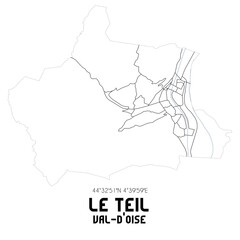LE TEIL Val-d'Oise. Minimalistic street map with black and white lines.