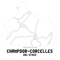 CHAMPDOR-CORCELLES Val-d'Oise. Minimalistic street map with black and white lines.