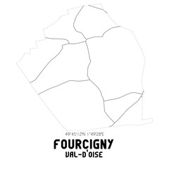 FOURCIGNY Val-d'Oise. Minimalistic street map with black and white lines.