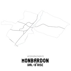 MONBARDON Val-d'Oise. Minimalistic street map with black and white lines.