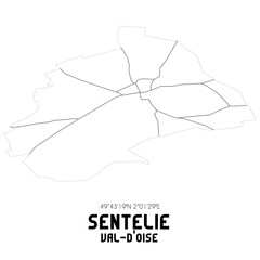 Obraz premium SENTELIE Val-d'Oise. Minimalistic street map with black and white lines.