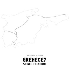 GREMECEY Seine-et-Marne. Minimalistic street map with black and white lines.