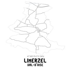 LIMERZEL Val-d'Oise. Minimalistic street map with black and white lines.