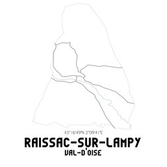 RAISSAC-SUR-LAMPY Val-d'Oise. Minimalistic street map with black and white lines.