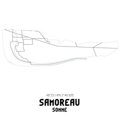 SAMOREAU Somme. Minimalistic street map with black and white lines.