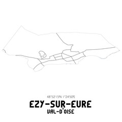 EZY-SUR-EURE Val-d'Oise. Minimalistic street map with black and white lines.