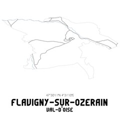 FLAVIGNY-SUR-OZERAIN Val-d'Oise. Minimalistic street map with black and white lines.
