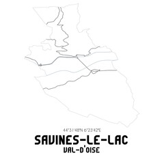 SAVINES-LE-LAC Val-d'Oise. Minimalistic street map with black and white lines.