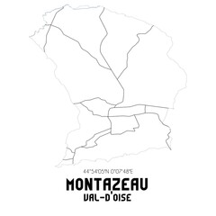 Obraz premium MONTAZEAU Val-d'Oise. Minimalistic street map with black and white lines.
