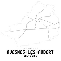 AVESNES-LES-AUBERT Val-d'Oise. Minimalistic street map with black and white lines.
