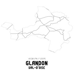 GLANDON Val-d'Oise. Minimalistic street map with black and white lines.