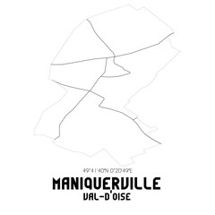 MANIQUERVILLE Val-d'Oise. Minimalistic street map with black and white lines.