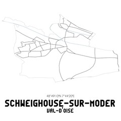 SCHWEIGHOUSE-SUR-MODER Val-d'Oise. Minimalistic street map with black and white lines.