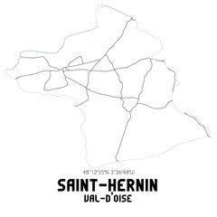 SAINT-HERNIN Val-d'Oise. Minimalistic street map with black and white lines.