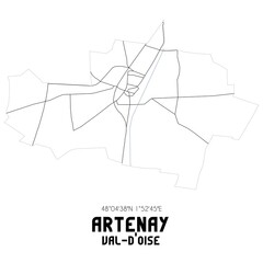 ARTENAY Val-d'Oise. Minimalistic street map with black and white lines.