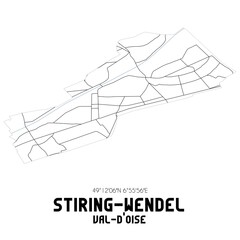 STIRING-WENDEL Val-d'Oise. Minimalistic street map with black and white lines.