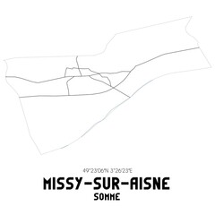MISSY-SUR-AISNE Somme. Minimalistic street map with black and white lines.